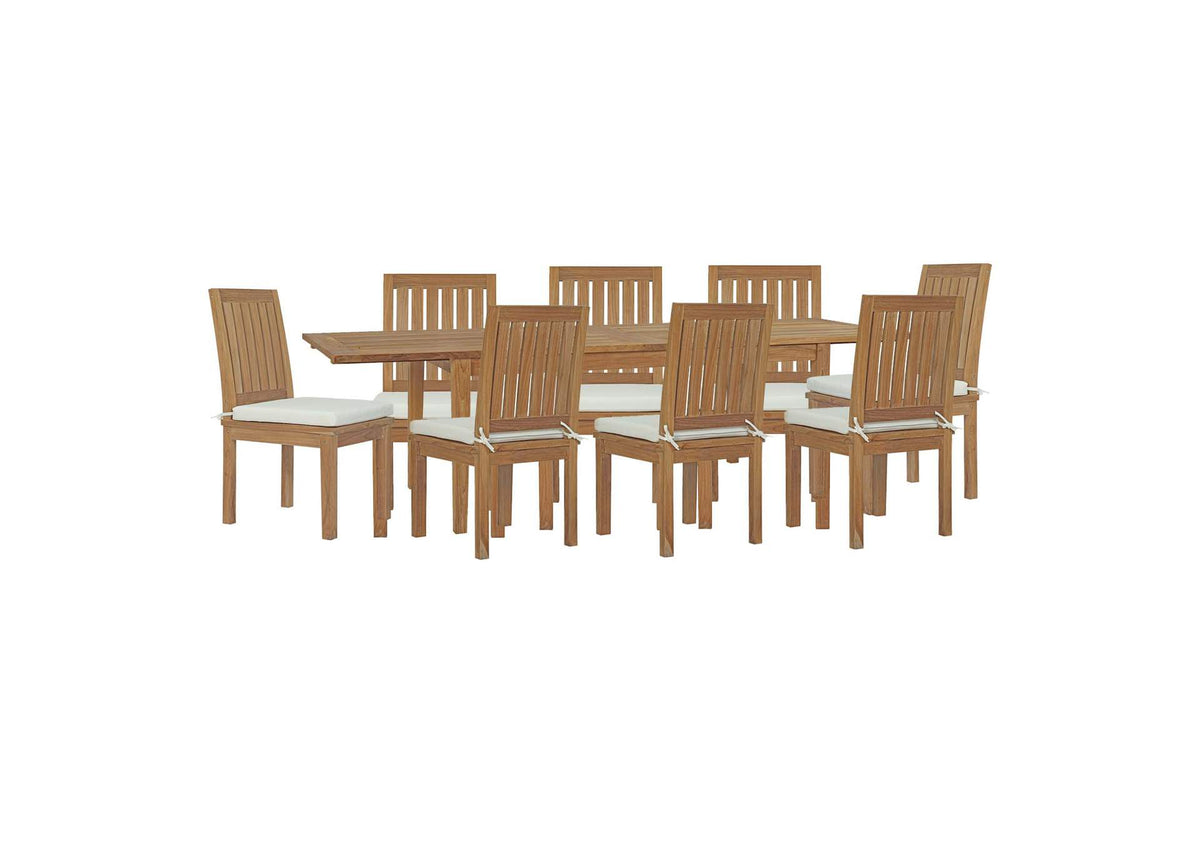 EEI-4033-NAT-WHI-SET Marina 9 Piece Outdoor Patio Teak Dining Set By Modway