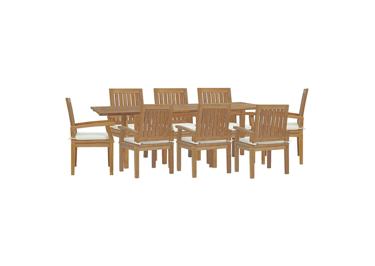 EEI-4034-NAT-WHI-SET Marina 9 Piece Outdoor Patio Teak Dining Set By Modway
