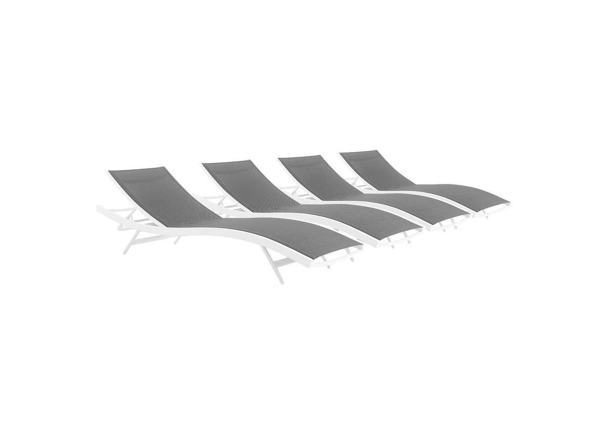 EEI-4039-WHI-GRY Glimpse Outdoor Patio Mesh Chaise Lounge Set Of 4 By Modway