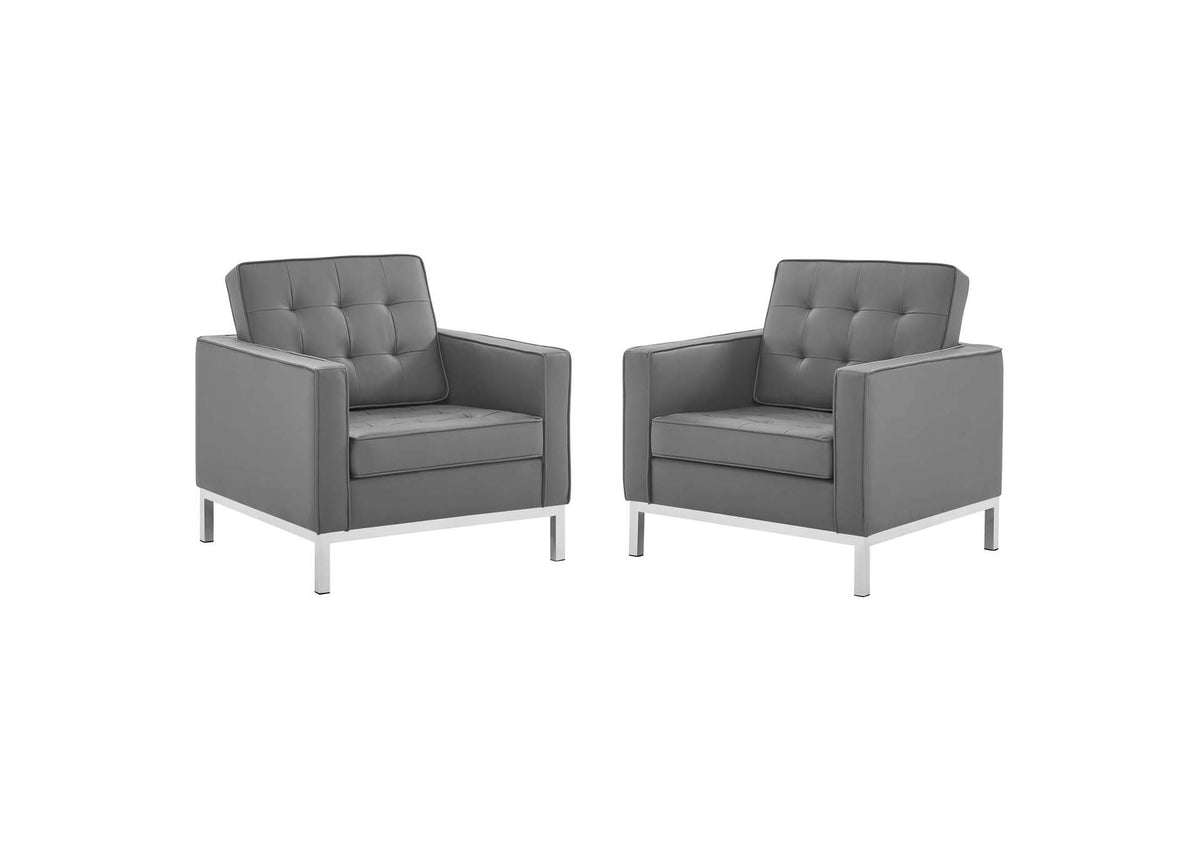 EEI-4101-SLV-GRY Loft Tufted Vegan Leather Armchairs Set Of 2 By Modway