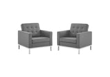 EEI-4101-SLV-GRY Loft Tufted Vegan Leather Armchairs Set Of 2 By Modway