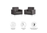 EEI-4101-SLV-GRY Loft Tufted Vegan Leather Armchairs Set Of 2 By Modway