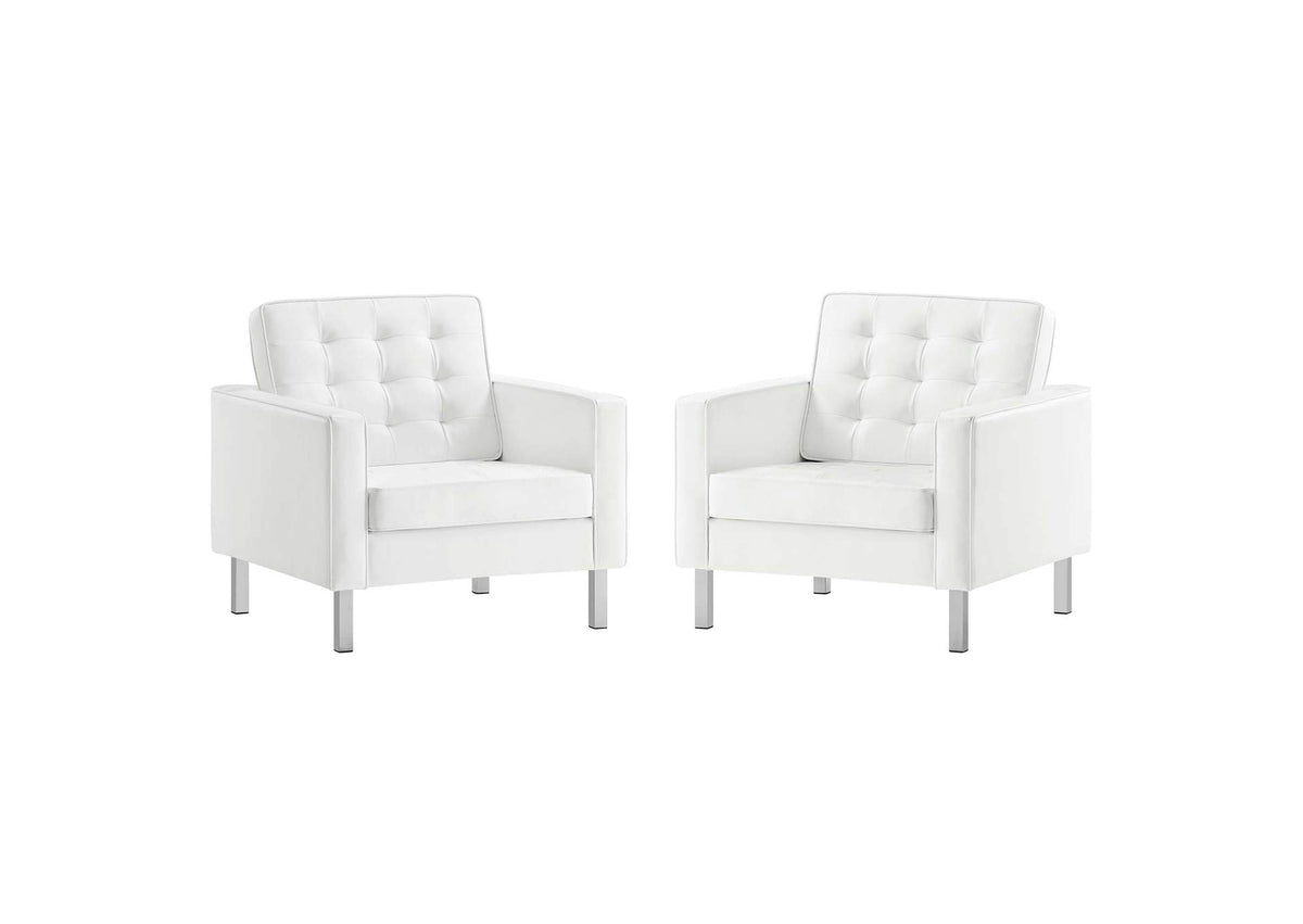 EEI-4101-SLV-WHI Loft Tufted Vegan Leather Armchairs Set Of 2 By Modway