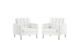 EEI-4101-SLV-WHI Loft Tufted Vegan Leather Armchairs Set Of 2 By Modway