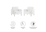 EEI-4101-SLV-WHI Loft Tufted Vegan Leather Armchairs Set Of 2 By Modway