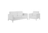 EEI-4102-SLV-WHI-SET Loft Tufted Upholstered Faux Leather Loveseat And Armchair Set By Modway