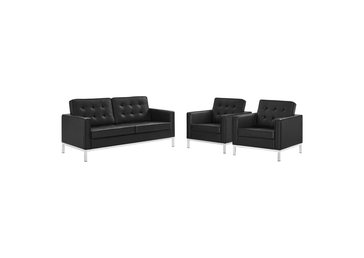 EEI-4103-SLV-BLK-SET Loft 3 Piece Tufted Upholstered Faux Leather Set By Modway