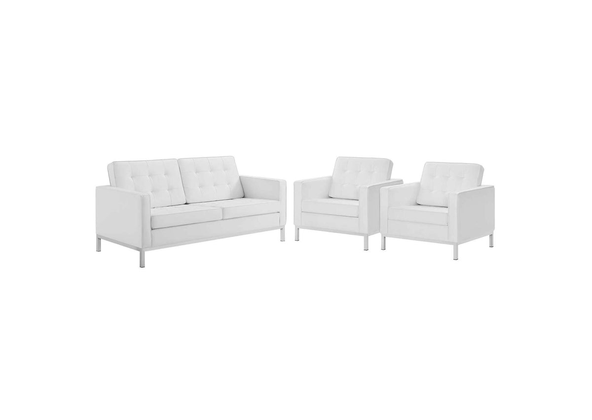 EEI-4103-SLV-WHI-SET Loft 3 Piece Tufted Upholstered Faux Leather Set By Modway