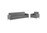 EEI-4104-SLV-GRY-SET Loft Tufted Upholstered Faux Leather Sofa And Armchair Set By Modway