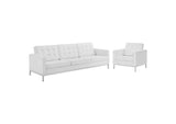 EEI-4104-SLV-WHI-SET Loft Tufted Upholstered Faux Leather Sofa And Armchair Set By Modway