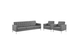 EEI-4105-SLV-GRY-SET Loft 3-Piece Tufted Vegan Leather Furniture Set By Modway