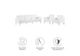 EEI-4105-SLV-WHI-SET Loft 3-Piece Tufted Vegan Leather Furniture Set By Modway