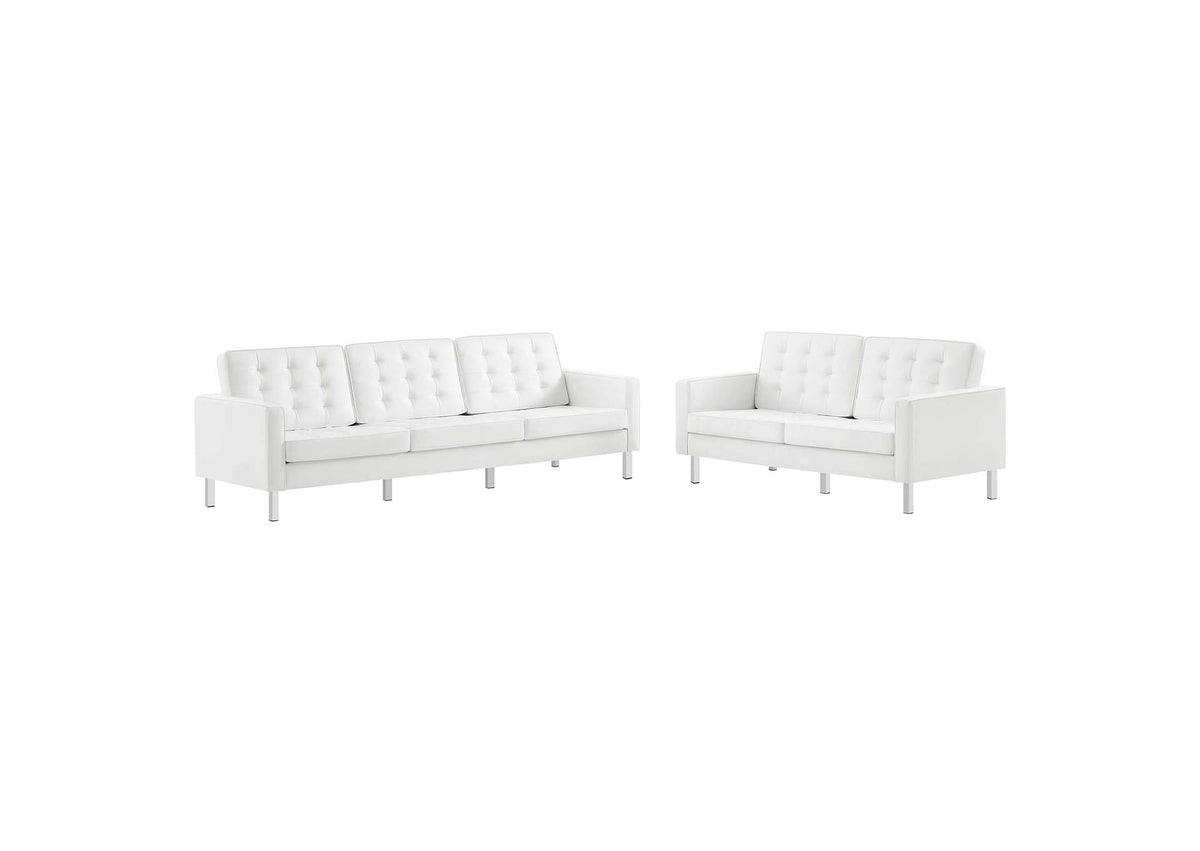 EEI-4106-SLV-WHI-SET Loft 2-Piece Tufted Vegan Leather Furniture Set By Modway