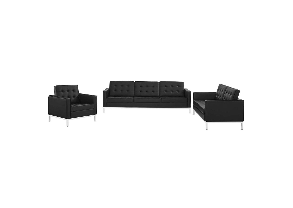 EEI-4107-SLV-BLK-SET Loft 3 Piece Tufted Upholstered Faux Leather Set By Modway