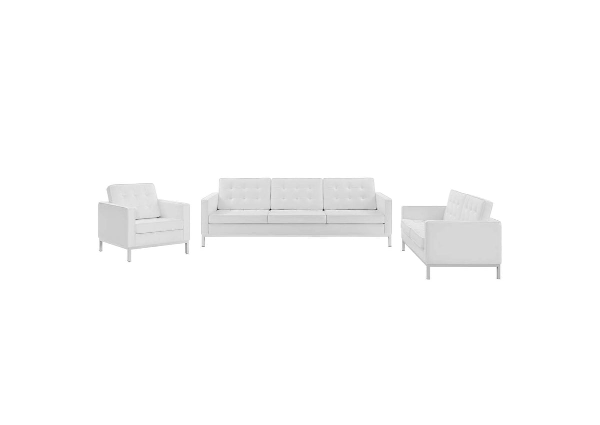 EEI-4107-SLV-WHI-SET Loft 3 Piece Tufted Upholstered Faux Leather Set By Modway