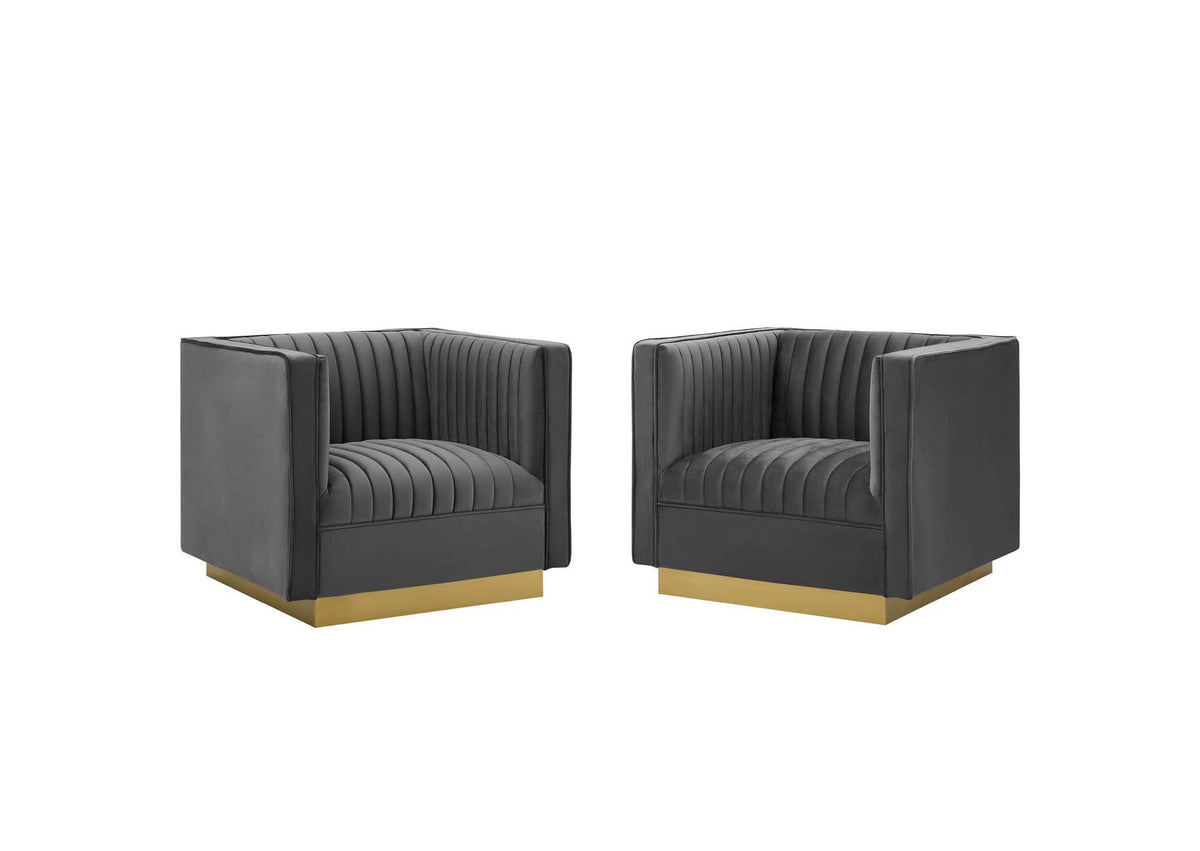 EEI-4145-GRY Sanguine Vertical Channel Tufted Upholstered Performance Velvet Armchair Set Of 2 By Modway