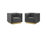 EEI-4145-GRY Sanguine Vertical Channel Tufted Upholstered Performance Velvet Armchair Set Of 2 By Modway