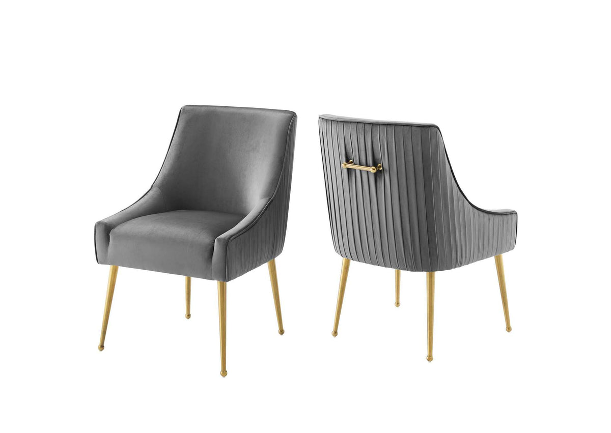 EEI-4149-GRY Discern Pleated Back Upholstered Performance Velvet Dining Chair Set Of 2 By Modway