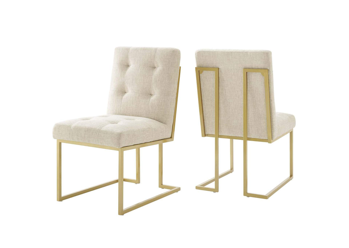EEI-4151-GLD-BEI Privy Gold Stainless Steel Upholstered Fabric Dining Accent Chair Set Of 2 By Modway