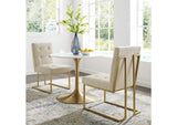 EEI-4151-GLD-BEI Privy Gold Stainless Steel Upholstered Fabric Dining Accent Chair Set Of 2 By Modway