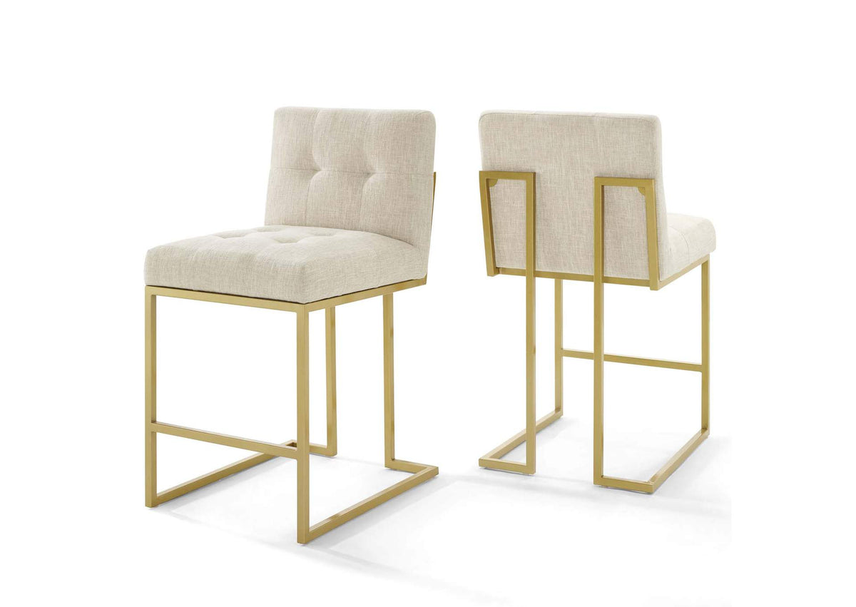 EEI-4154-GLD-BEI Privy Gold Stainless Steel Upholstered Fabric Counter Stool Set Of 2 By Modway