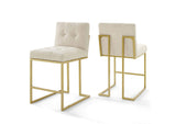 EEI-4154-GLD-BEI Privy Gold Stainless Steel Upholstered Fabric Counter Stool Set Of 2 By Modway