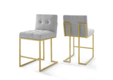 EEI-4154-GLD-LGR Privy Gold Stainless Steel Upholstered Fabric Counter Stool Set Of 2 By Modway