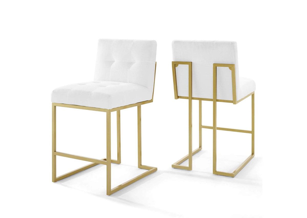 EEI-4154-GLD-WHI Privy Gold Stainless Steel Upholstered Fabric Counter Stool Set Of 2 By Modway