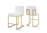 EEI-4154-GLD-WHI Privy Gold Stainless Steel Upholstered Fabric Counter Stool Set Of 2 By Modway