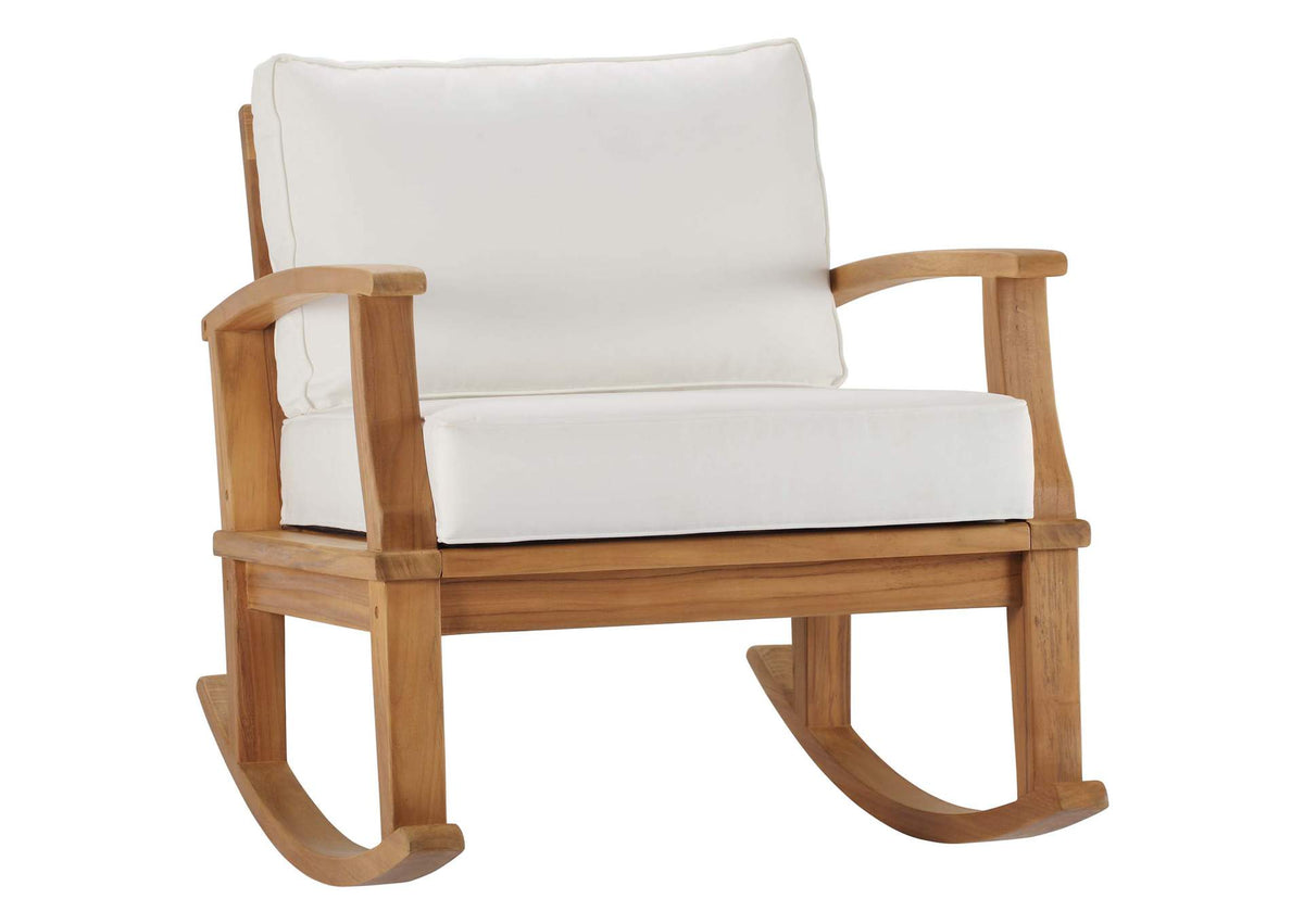 EEI-4177-NAT-WHI Marina Outdoor Patio Teak Rocking Chair By Modway