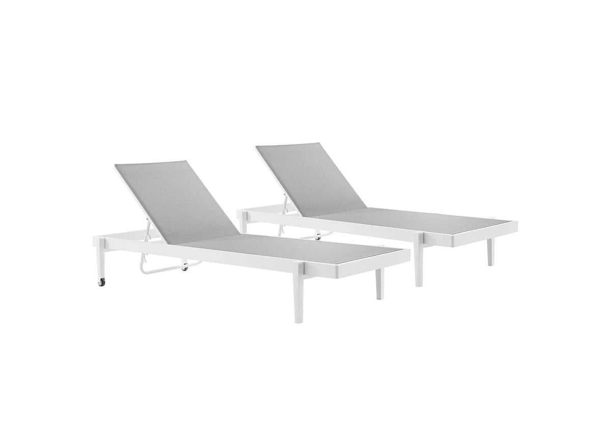 EEI-4204-WHI-GRY Charleston Outdoor Patio Aluminum Chaise Lounge Chair Set Of 2 By Modway