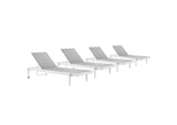 EEI-4205-WHI-GRY Charleston Outdoor Patio Aluminum Chaise Lounge Chair Set Of 4 By Modway
