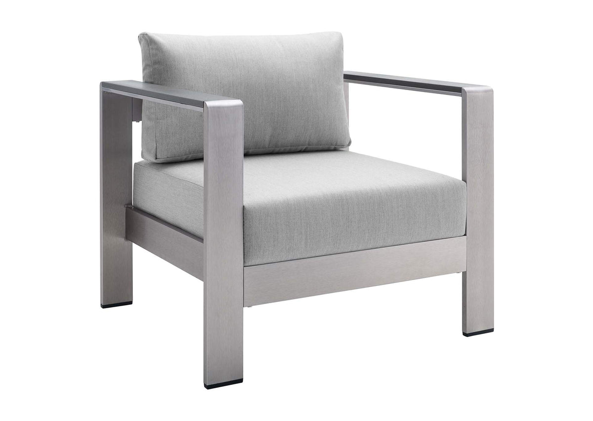 EEI-4225-SLV-GRY Shore Sunbrella® Fabric Aluminum Outdoor Patio Armchair By Modway