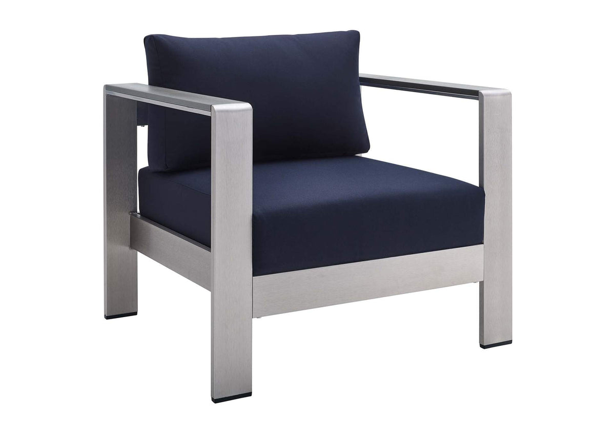 EEI-4225-SLV-NAV Shore Sunbrella® Fabric Aluminum Outdoor Patio Armchair By Modway