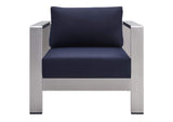 EEI-4225-SLV-NAV Shore Sunbrella® Fabric Aluminum Outdoor Patio Armchair By Modway