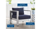 EEI-4225-SLV-NAV Shore Sunbrella® Fabric Aluminum Outdoor Patio Armchair By Modway