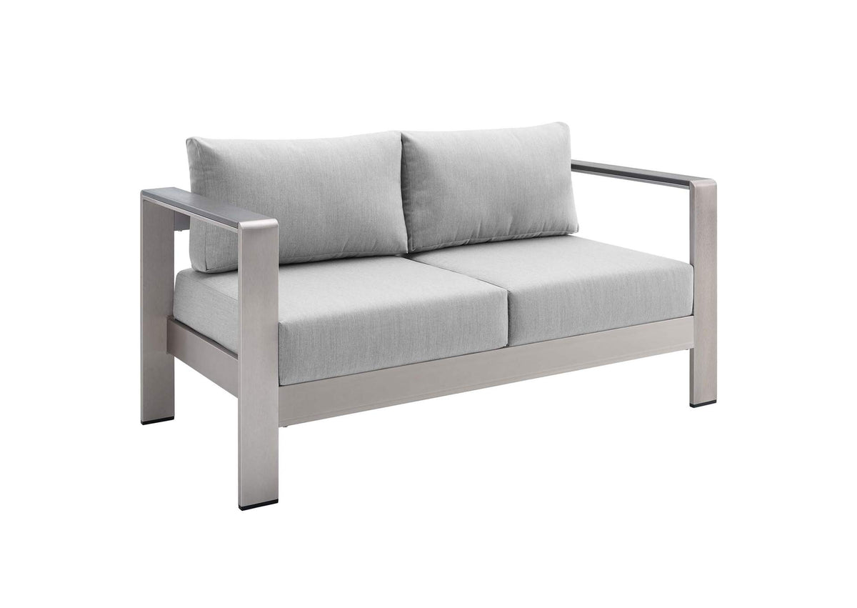 EEI-4226-SLV-GRY Shore Sunbrella® Fabric Aluminum Outdoor Patio Loveseat By Modway