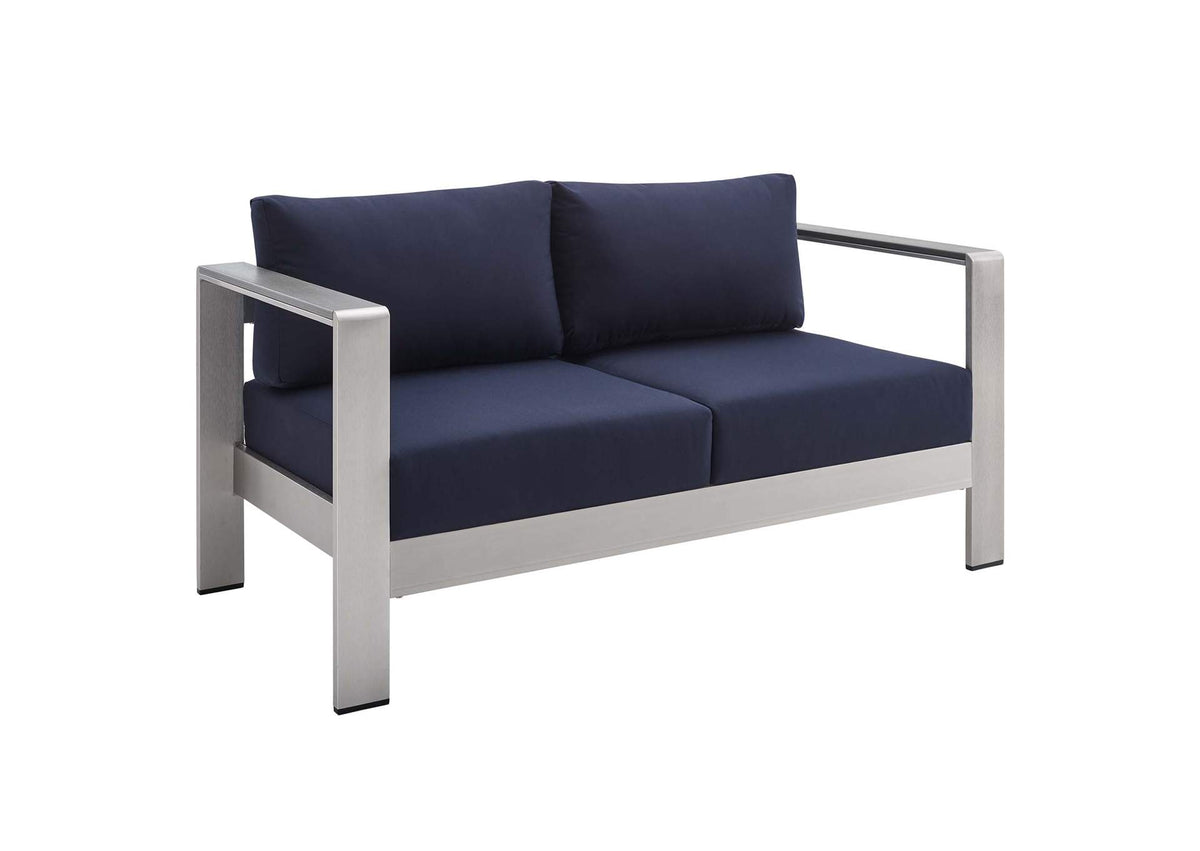 EEI-4226-SLV-NAV Shore Sunbrella® Fabric Aluminum Outdoor Patio Loveseat By Modway
