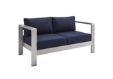 EEI-4226-SLV-NAV Shore Sunbrella® Fabric Aluminum Outdoor Patio Loveseat By Modway