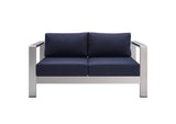 EEI-4226-SLV-NAV Shore Sunbrella® Fabric Aluminum Outdoor Patio Loveseat By Modway