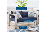 EEI-4226-SLV-NAV Shore Sunbrella® Fabric Aluminum Outdoor Patio Loveseat By Modway