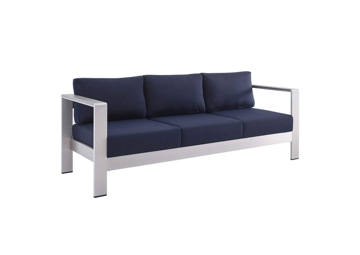 EEI-4228-SLV-NAV Shore Sunbrella® Fabric Aluminum Outdoor Patio Sofa By Modway