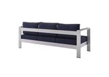 EEI-4228-SLV-NAV Shore Sunbrella® Fabric Aluminum Outdoor Patio Sofa By Modway