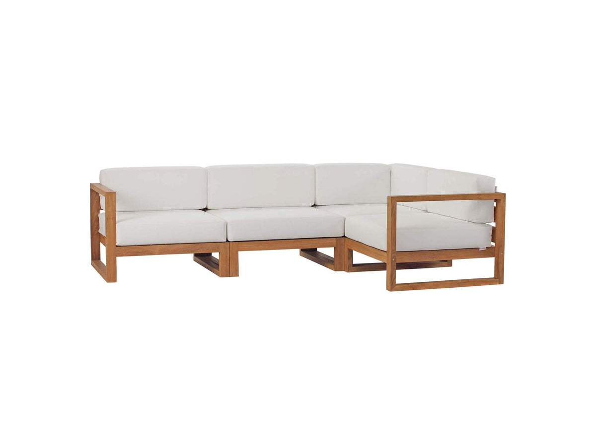 EEI-4253-NAT-WHI-SET Upland 4-Piece Outdoor Patio Teak Wood Sectional Sofa Set By Modway