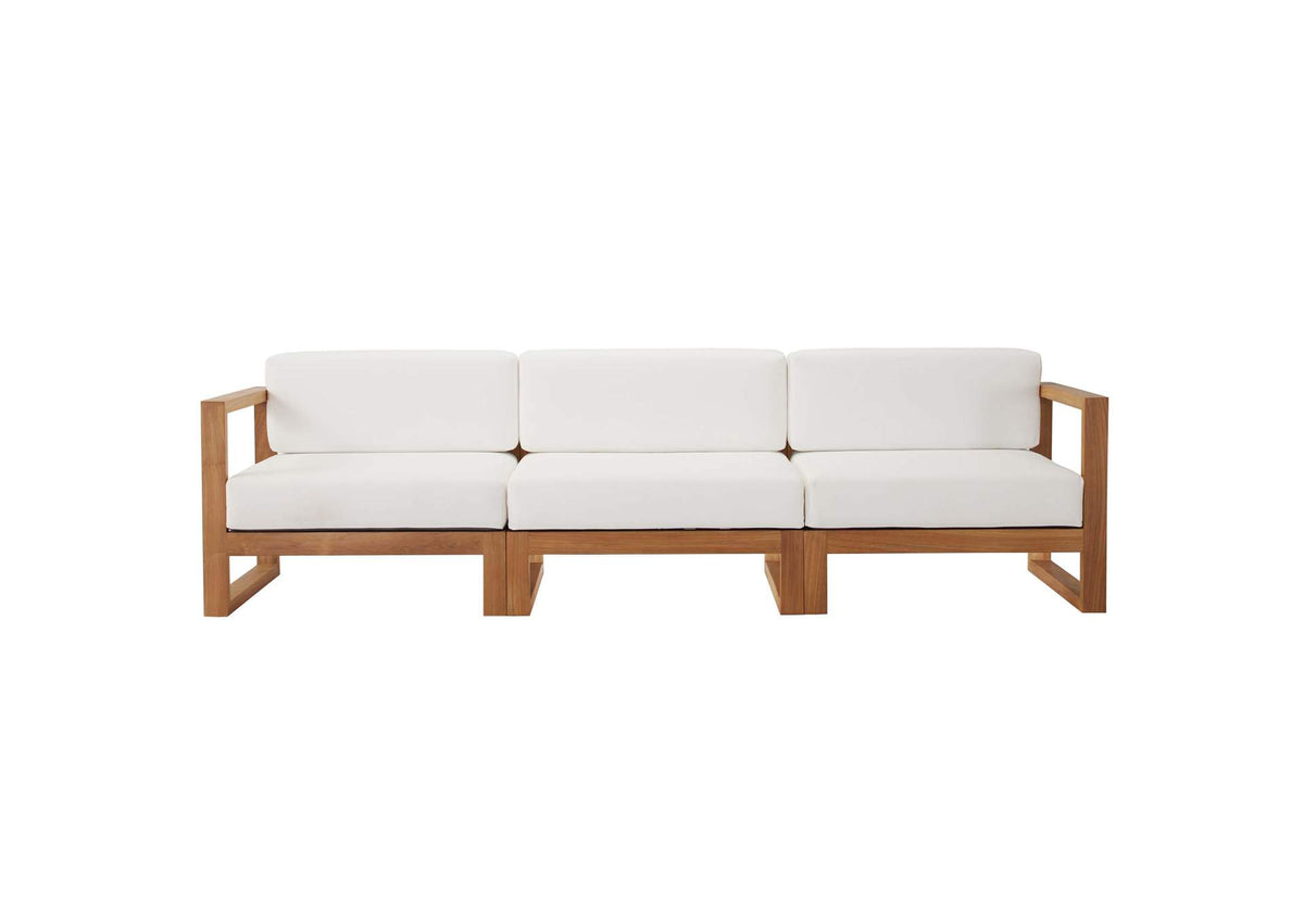 EEI-4254-NAT-WHI-SET Upland 3-Piece Outdoor Patio Teak Wood Sectional Sofa Set By Modway