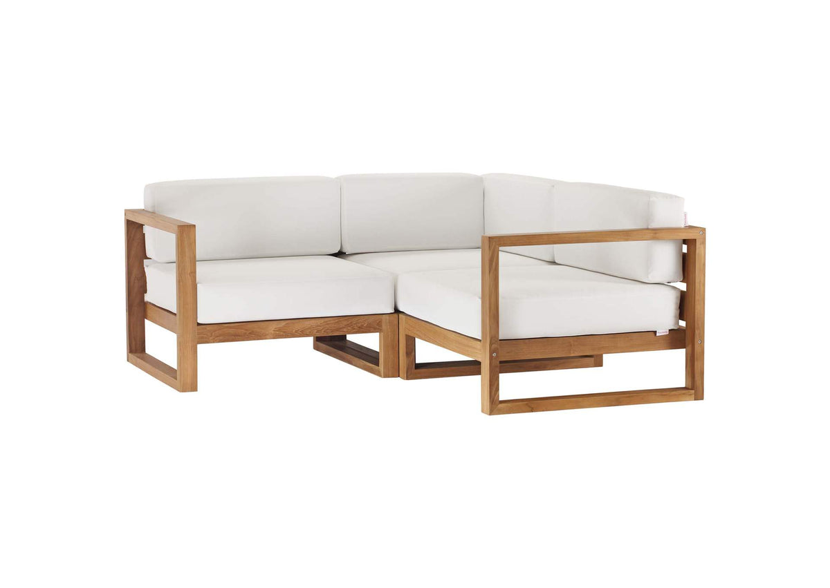 EEI-4255-NAT-WHI-SET Upland 3-Piece Outdoor Patio Teak Wood Sectional Sofa Set By Modway