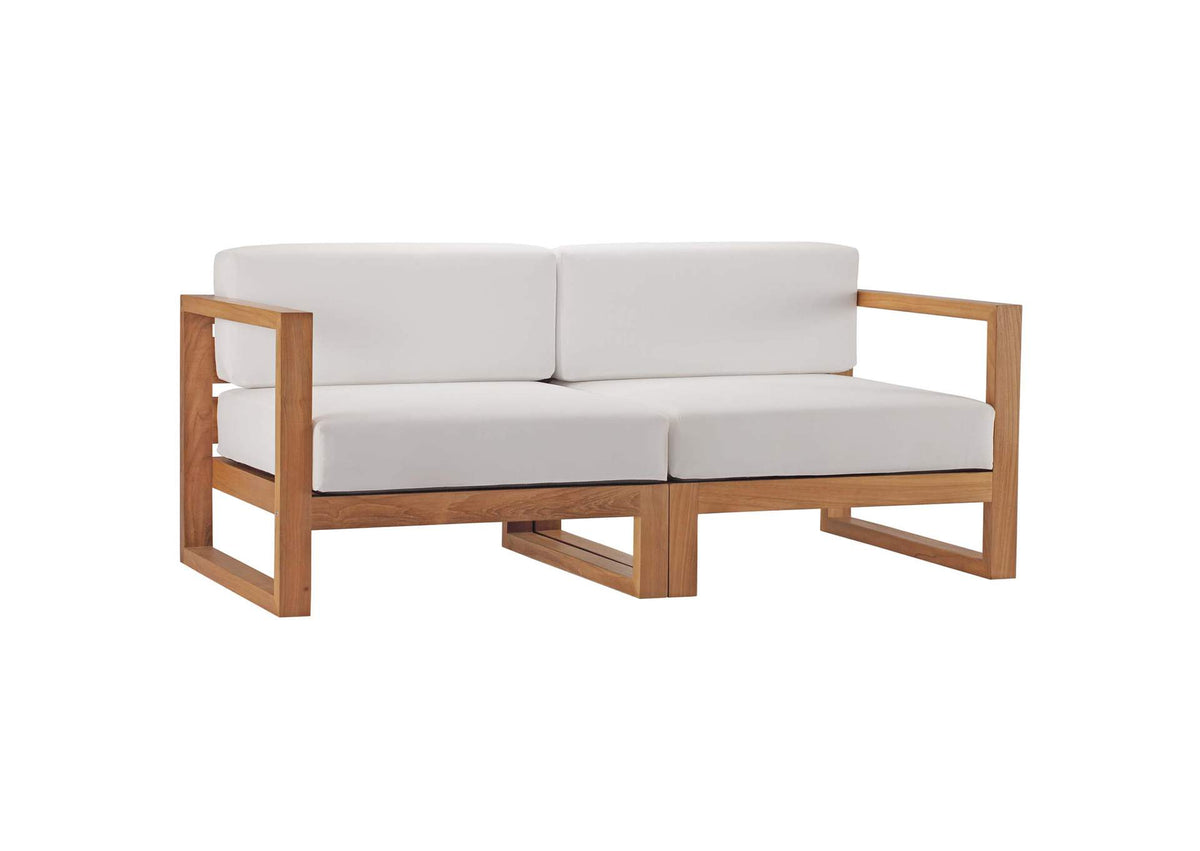 EEI-4256-NAT-WHI-SET Upland 2-Piece Outdoor Patio Teak Wood Sectional Sofa Loveseat By Modway