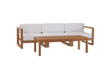 EEI-4257-NAT-WHI-SET Upland 4-Piece Outdoor Patio Teak Wood Furniture Set By Modway