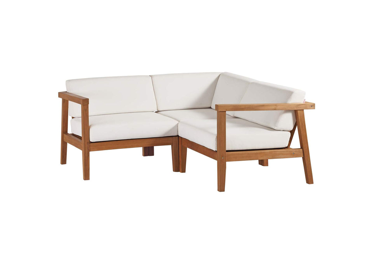 EEI-4258-NAT-WHI-SET Bayport 3-Piece Outdoor Patio Teak Wood Sectional Sofa Set By Modway