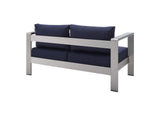 EEI-4313-SLV-NAV-SET Shore 3 Piece Sunbrella® Fabric Outdoor Patio Aluminum Set By Modway